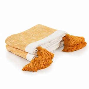 Charlie Yellow Striped Cotton Throw Blanket