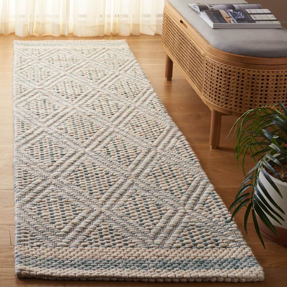 Marbella 2 ft. x 8 ft. Aqua/Ivory Casual Coastal Diamond Weave Runner Rug price history on PriceWatchPro