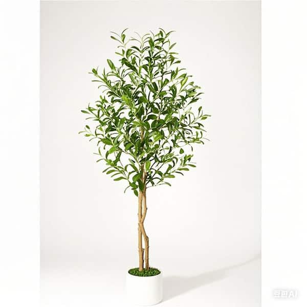 Garvee 6 ft. 2-Piece Artificial Olive Trees, Faux Silk Plant White Planter, Fake Olive Trees with Pot