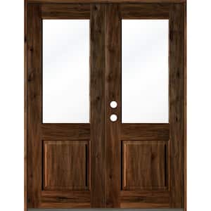 64 in. x 96 in. Rustic Knotty Alder Wood Clear Half-Lite provincial stain Right Active Double Prehung Front Door