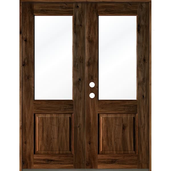 Krosswood Doors 64 in. x 96 in. Rustic Knotty Alder Wood Clear Half-Lite provincial stain Right Active Double Prehung Front Door