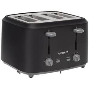 Kenmore 4-Slice Toaster, Black Stainless Steel, Dual Controls, Extra Wide Slots, Bagel and Defrost