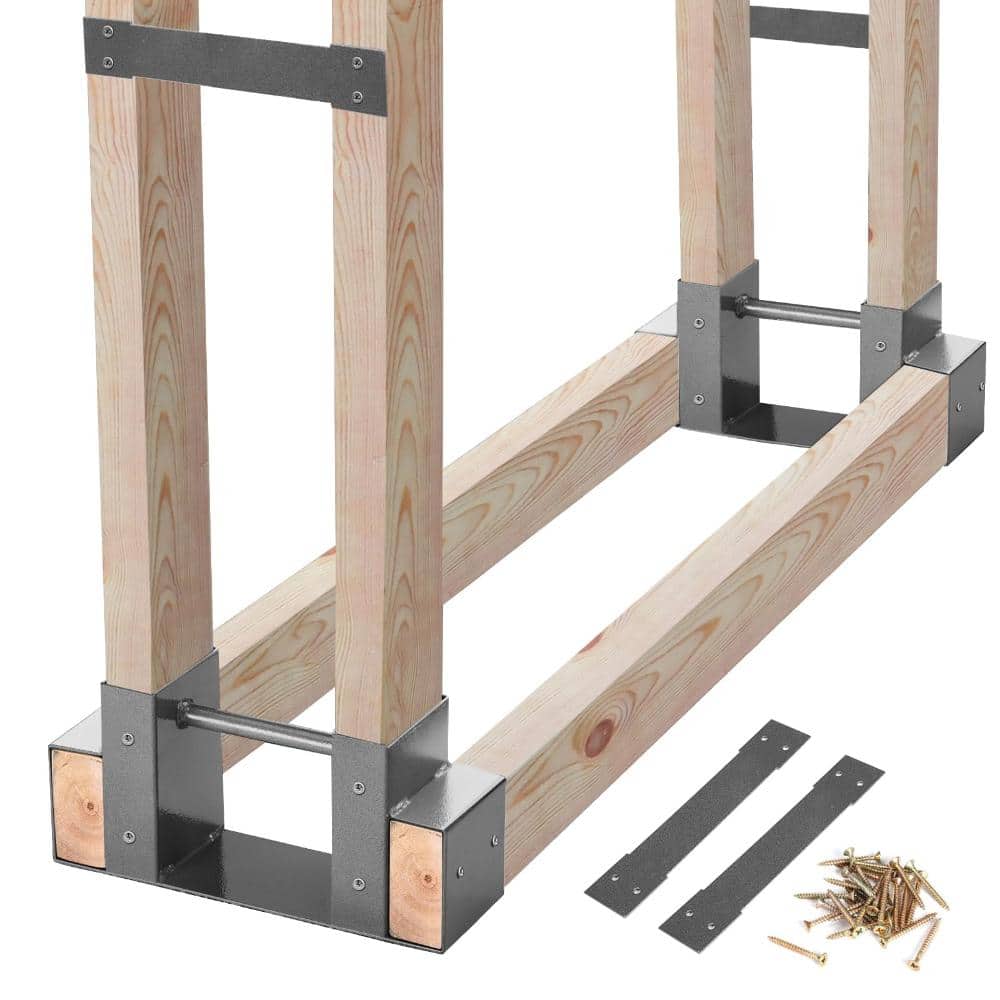 2x4 Firewood Rack Bracket Kit Adjustable Heavy-Duty Grey 2-Piece