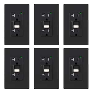 20 AMP 125V Duplex Tamper Resistant Self-Test GFCI Outlet with Night Light w/Screwless Wall Plate UL Listed BLK (6-Pack)