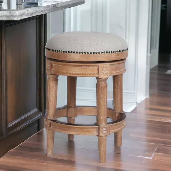 HomeRoots 26 in. White Backless Wood Counter Height Bar Chair with Wood Seat