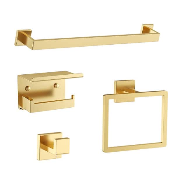 5-Piece Modern Simple Series Wall-Mounted Bathroom Hardware Set, Towel Bar for Bathroom 23.6 in. Towel Bar in Gold