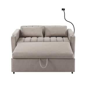 55.9 in. Light Gray Fabric 2 Seats Loveseats with 3 USB Ports, 2 Cup Holders and Phone Holder