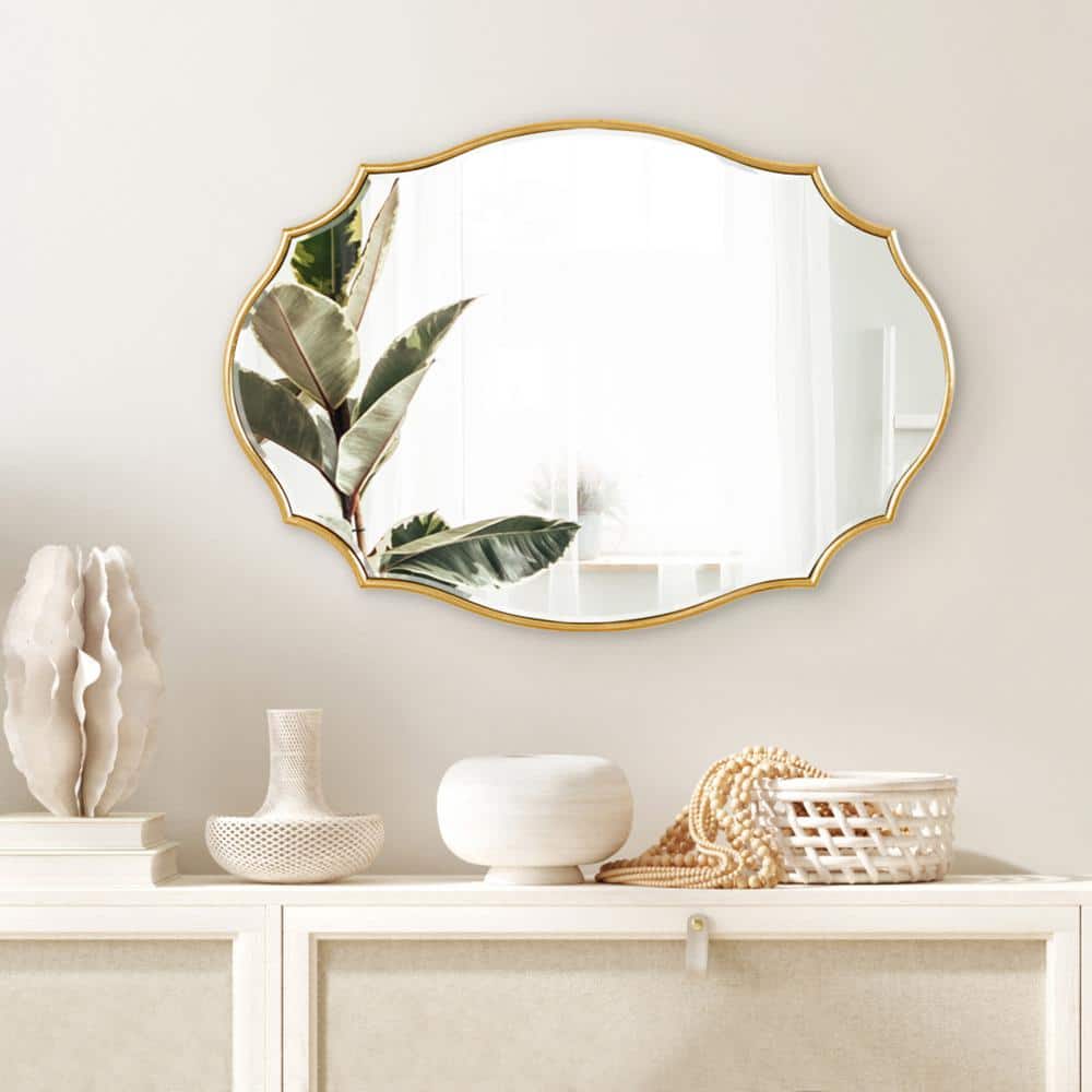 Gold Scalloped Oval Wood Vanity Wall Mirror