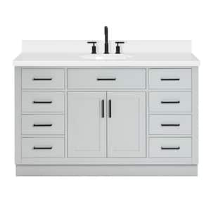 Hepburn 55 in. W x 22 in. D x 36 in. H Bath Vanity in Grey with White Pure Quartz Vanity Top with White Basin