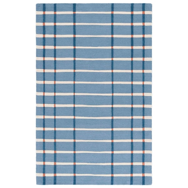 Genre 4 ft. x 6 ft. Blue/Ivory Geometric Striped Area Rug