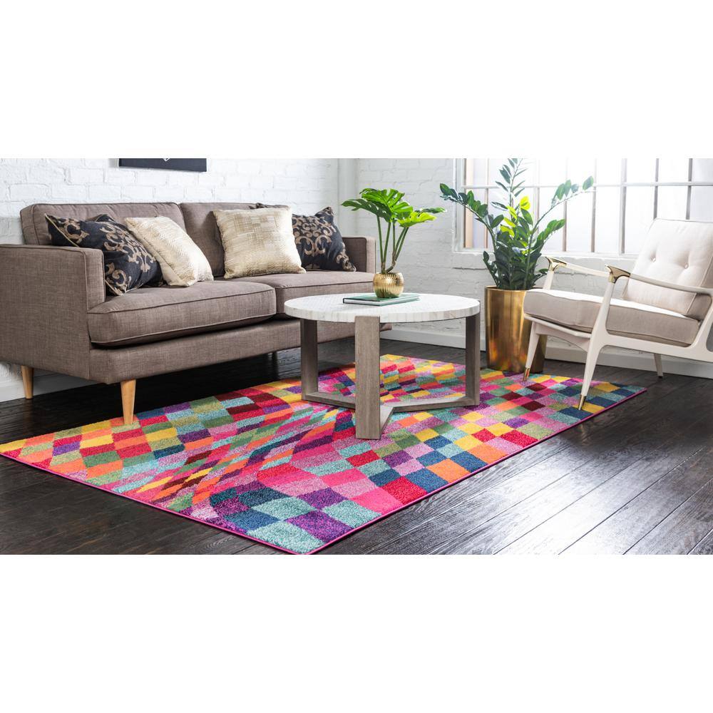 Vibrant Estrella Geometric Rectangle Rug in Blue and Multi, 3' 3" x 5' 3"