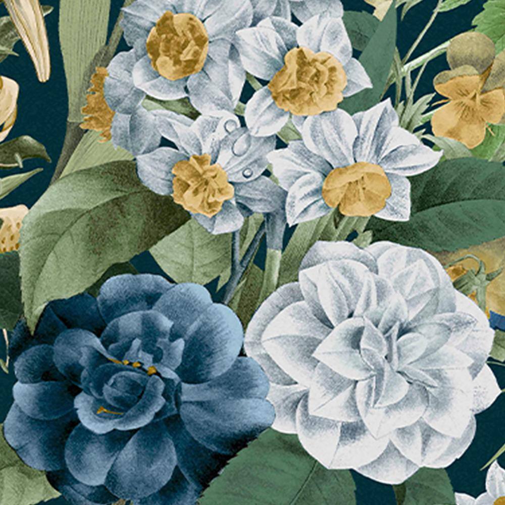 Midnight Garden Flora Blue and Green Wallpaper Roll