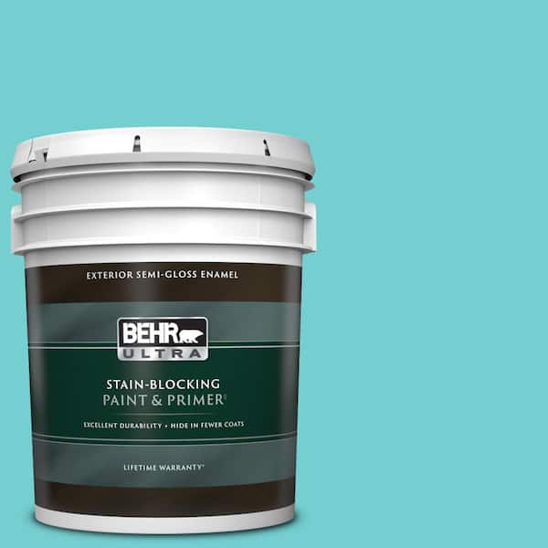 BEHR ULTRA 5 gal. #P460-3 Soft Turquoise Semi-Gloss Enamel Exterior Paint & Primer