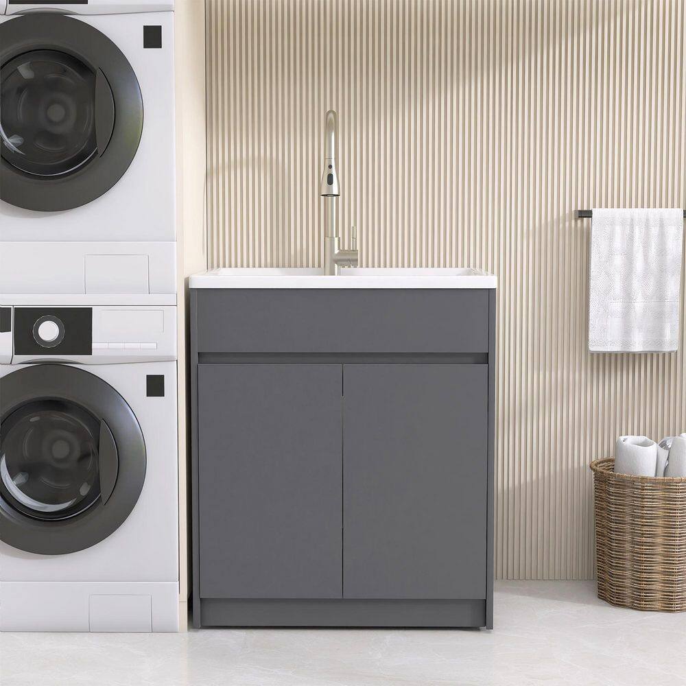 30 in. W x 22 in. D Solid Surface Drop-In Laundry/Utility Sink and Cabinet All in One with Faucet and Drain in Gray price history on PriceWatchPro