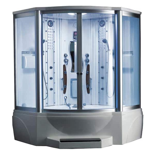 Ariel 63 in. x 63 in. x 89 in. Steam Shower Enclosure Kit with Jacuzzi in White