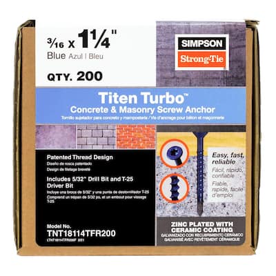 Titen Turbo 3/16 in. x 1-1/4 in. Blue 6-Lobe Flat-Head Concrete and Masonry Screw (200-Pack)