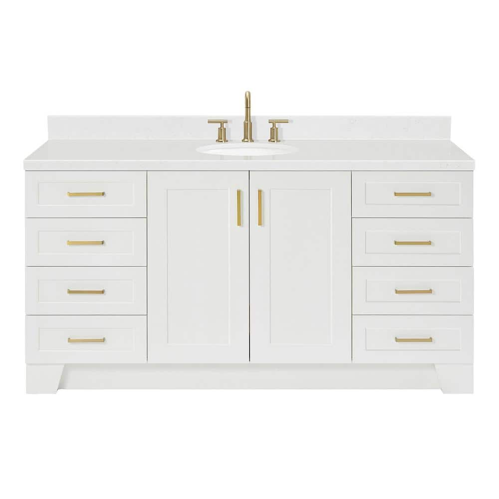 Taylor 66" White Freestanding Single Basin Vanity with Gold Hardware