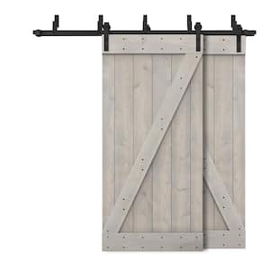 80 in. x 84 in. Z-Bar Bypass Silver Gray Stained DIY Solid Wood Interior Double Sliding Barn Door with Hardware Kit