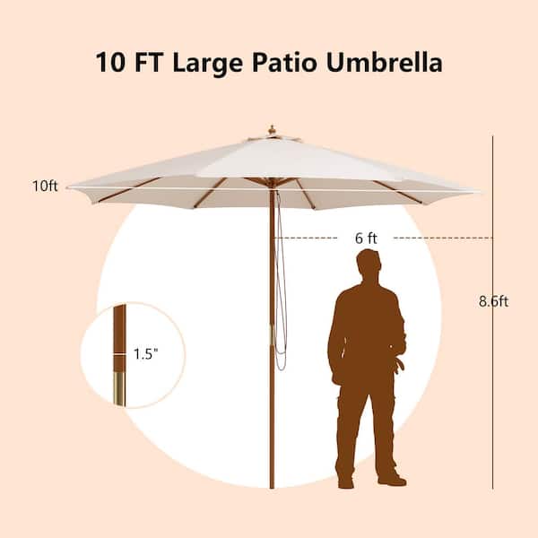 Costway 10 ft. Wooden Outdoor Patio Table Umbrella in Beige Costway 10 ft. Wooden Outdoor Patio Table Umbrella in Beige