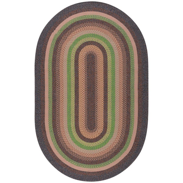 Braided Brown/Green 8 ft. x 10 ft. Machine Washable Multi Striped Oval Area Rug