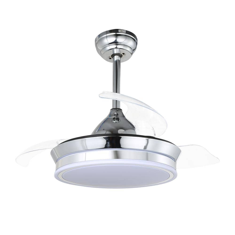 Oaks Aura Plainville 36in. Dimmable LED Indoor Chrome 3-Speed Light Retractable Ceiling Fan with Light, Remote Control -  BD3652-C