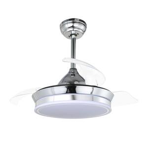 Plainville 36in. Dimmable LED Indoor Chrome 3-Speed Light Retractable Ceiling Fan with Light, Remote Control