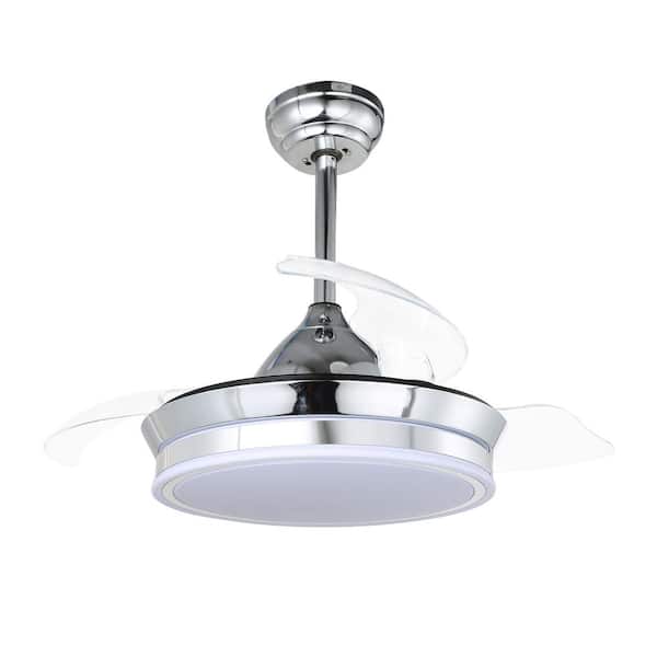 Oaks Aura Plainville 36in. Dimmable LED Indoor Chrome 3-Speed Light Retractable Ceiling Fan with Light, Remote Control