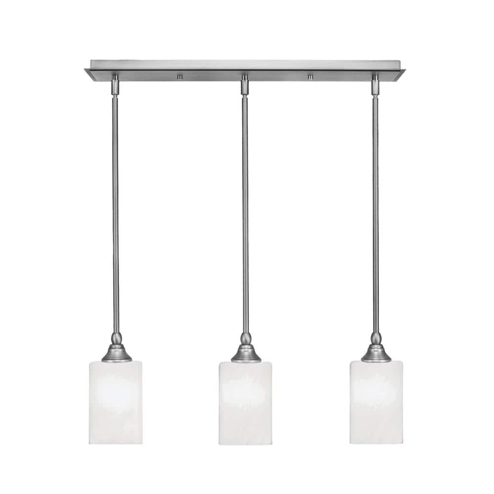 Livingston 100-Watt 3-Light Nickel Shaded Pendant Light with 4 in. White Ma