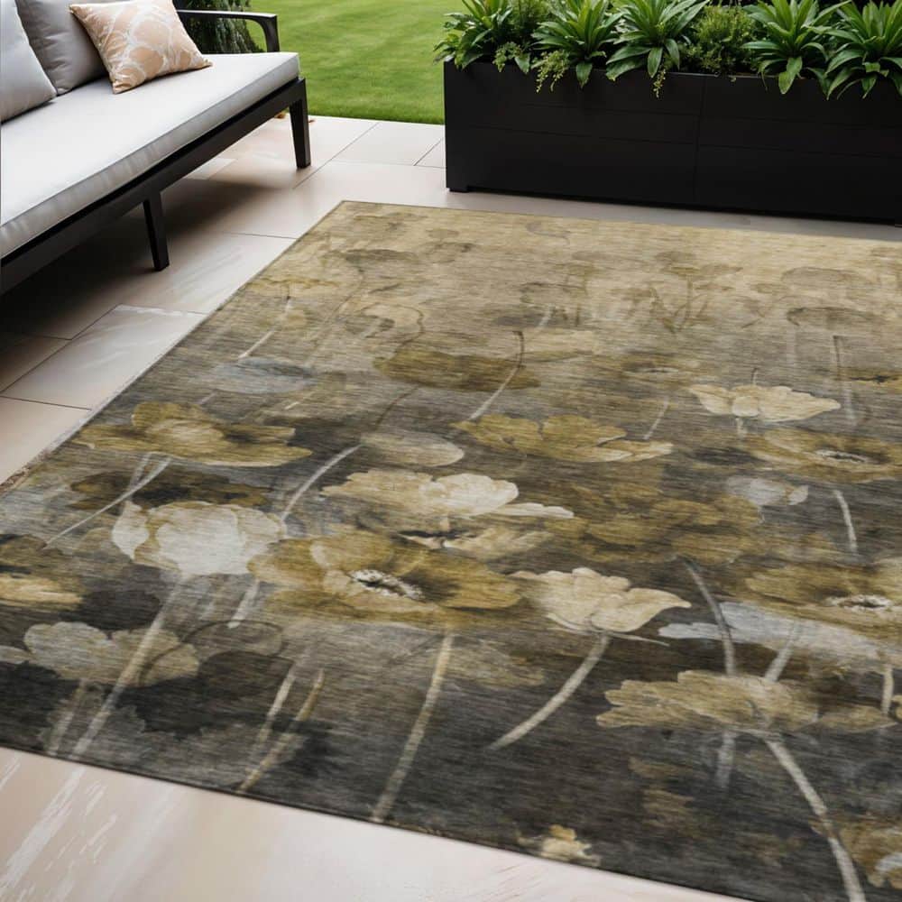 Taupe, Beige, Tan 5 ft. x 8 ft. Woven Floral Polyester Rectangle Indoor/Outdoor Area Rug price history on PriceWatchPro