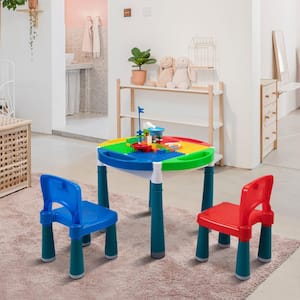 Tot Tutors Kids 2-in-1 Plastic Lego-Compatible Activity Table and 2 Chairs Set