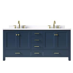 Cambridge 73 in. W x 22 in. D x 36 in. H Bath Vanity in Midnight Blue with Pure White Quartz Top