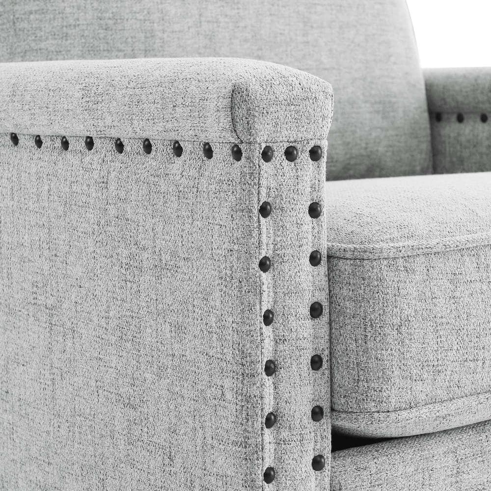 Ashton Light Gray Fabric Accent Chair with Nailhead Trim