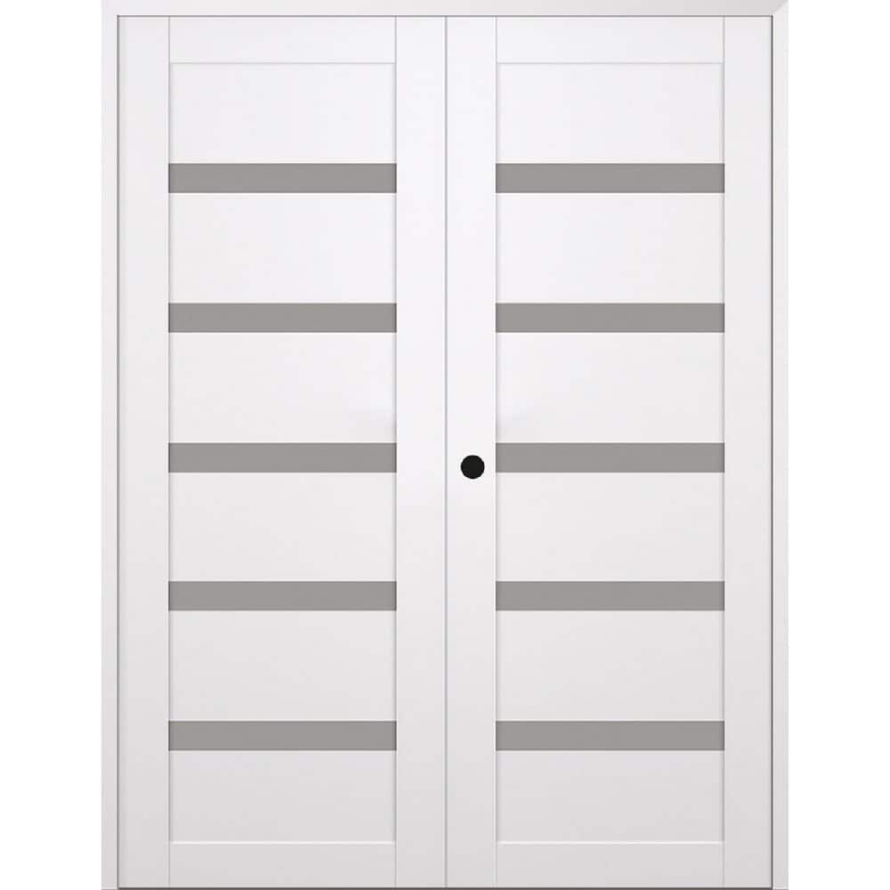 Leora N 72 in. x 96 in. Right Hand Active 7-Lite Frosted Glass Snow White Wood Composite Double Prehung French Door price history on PriceWatchPro