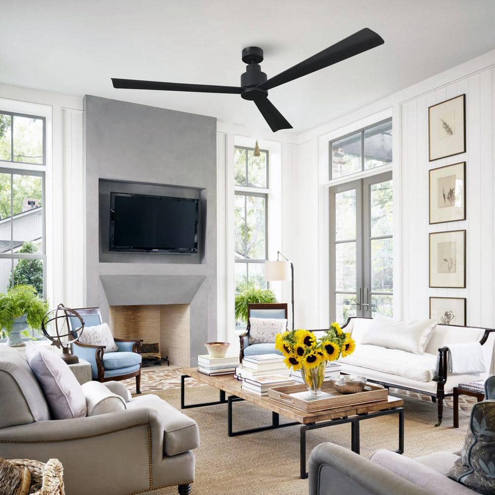 52-Inch Matte Black Reversible 3-Blade Ceiling Fan with Remote