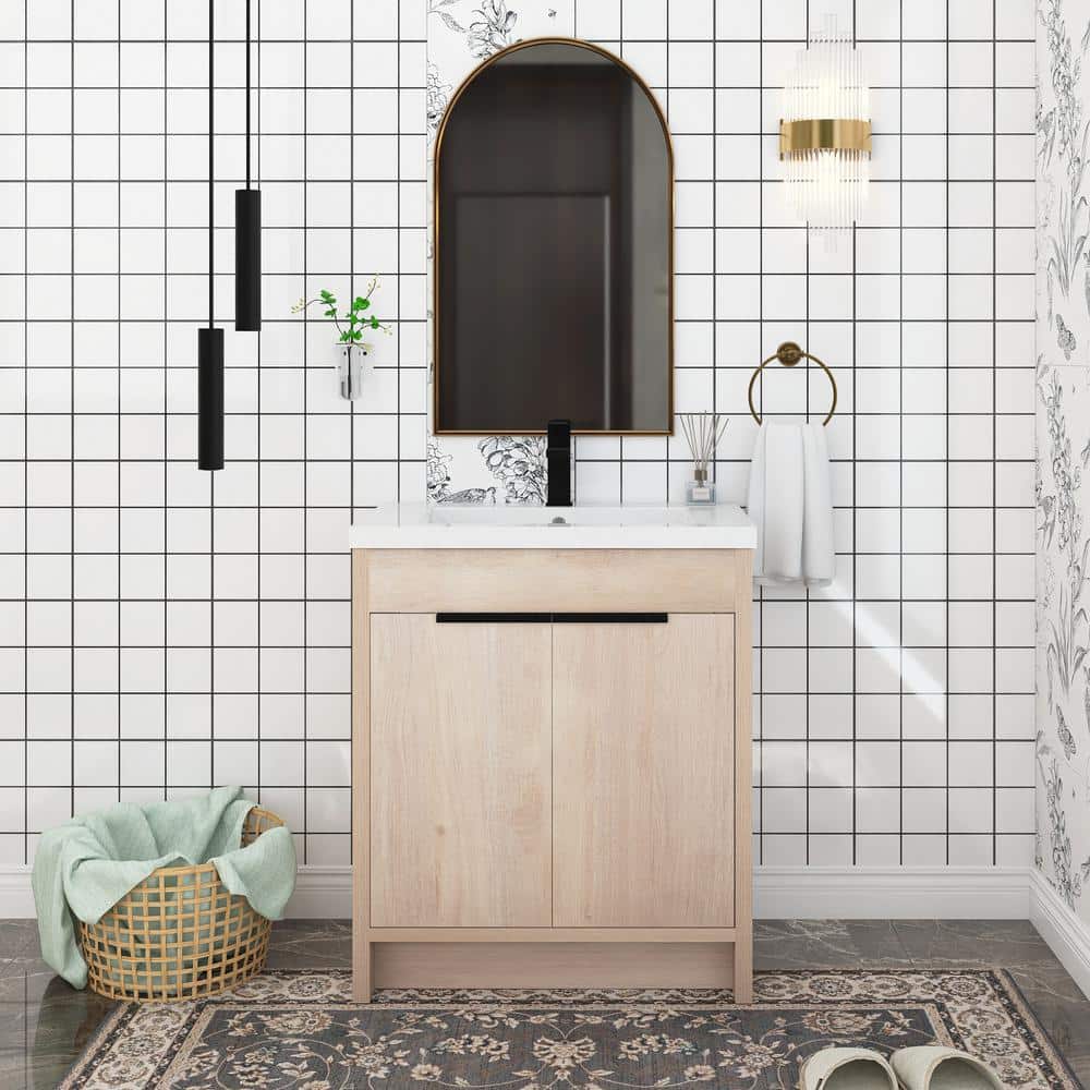 30 in. W x 18 in. D x 35 in. H Freestanding Bath Vanity in Plain Light Oak 