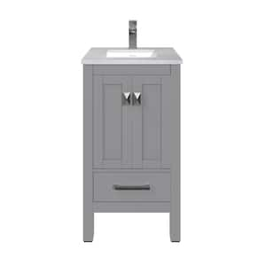 London 20 in. W x 18 in. D x 34 in. H Bathroom Vanity in Gray with White Carrara Marble Top with White Sink