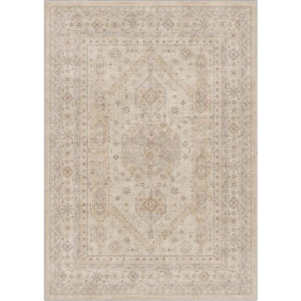 Well Woven Beige 5 ft. 3 in. x 7 ft. 3 in. Apollo Nicosia Vintage Tribal Medallion Area Rug