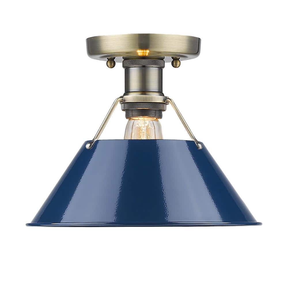 Orwell Aged Brass and Navy Blue Glass Flush Mount Light