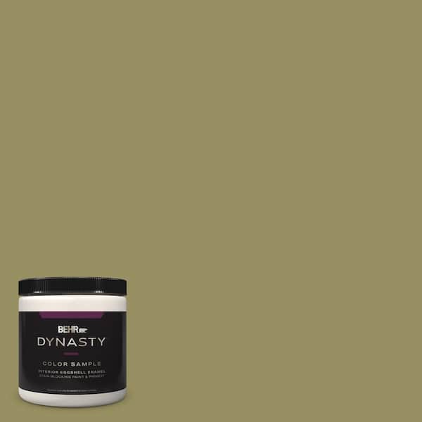 BEHR DYNASTY 8 oz. #390F-6 Tate Olive Eggshell Enamel Stain-Blocking Interior Paint & Primer Sample