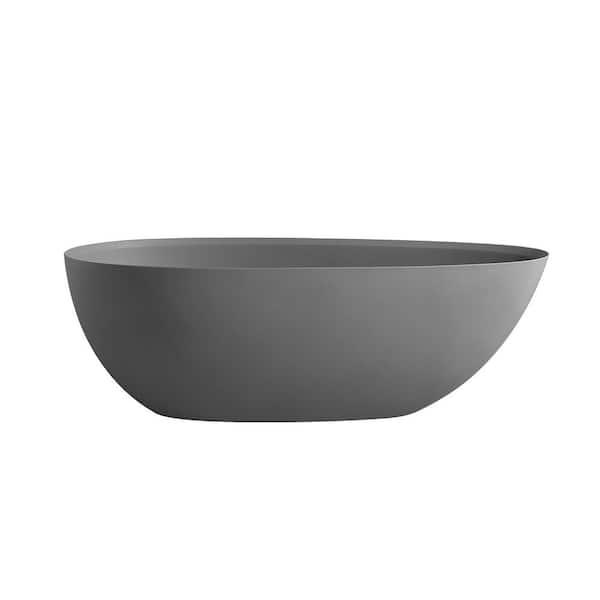Unbranded 67 in. x 33.5 in. Stone Resin Flatbottom Solid Surface Freestanding Soaking Bathtub in Gray with Drain