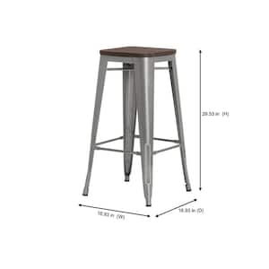 Finwick Gunmetal Gray Backless Bar Stool with Dark Wood Seat (Set of 2)