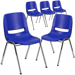 Navy Plastic/Chrome Frame Plastic Stack Chairs (Set of 5)