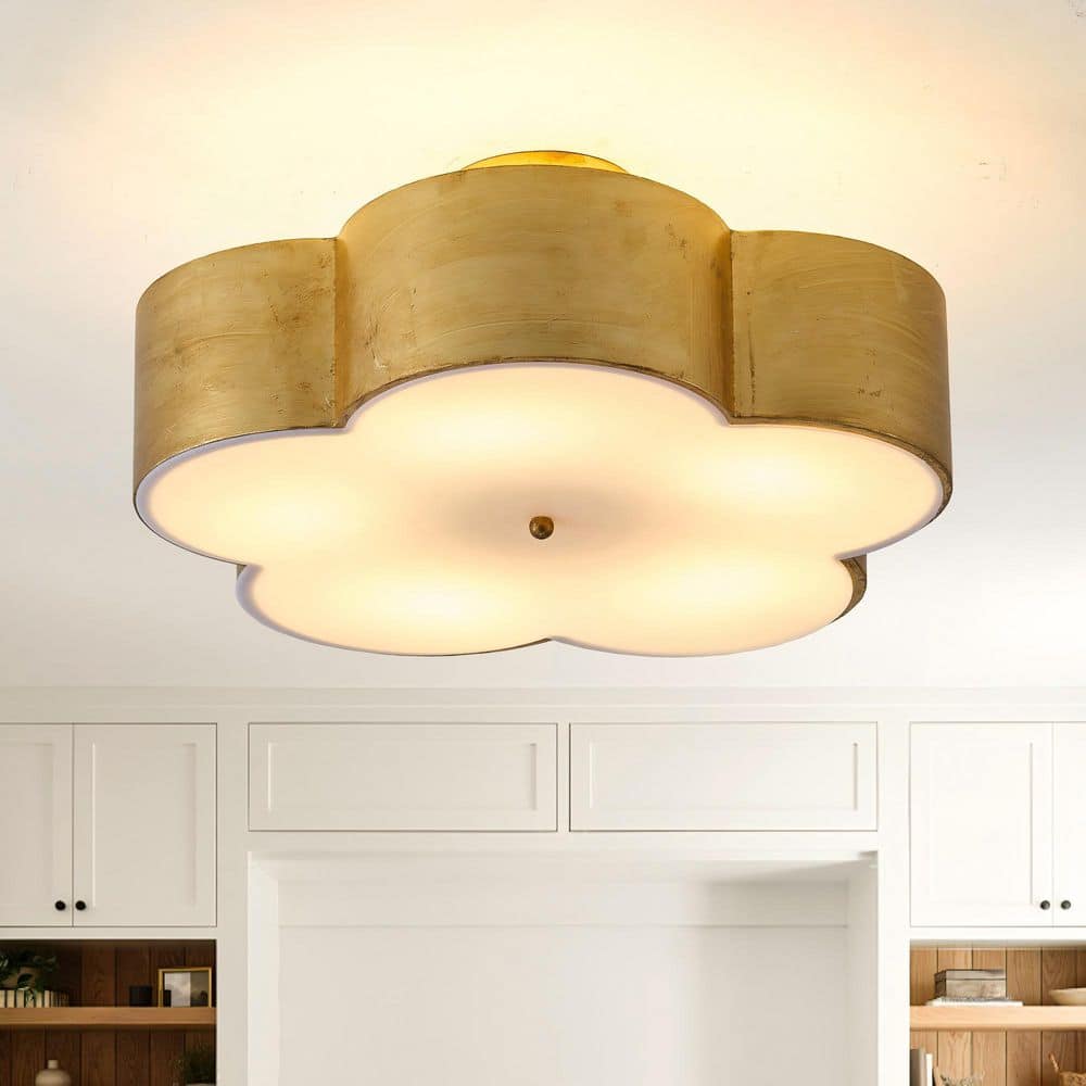 IHOMEadore 19 in. 5-Light Large Flower Vintage Gold Metal Semi