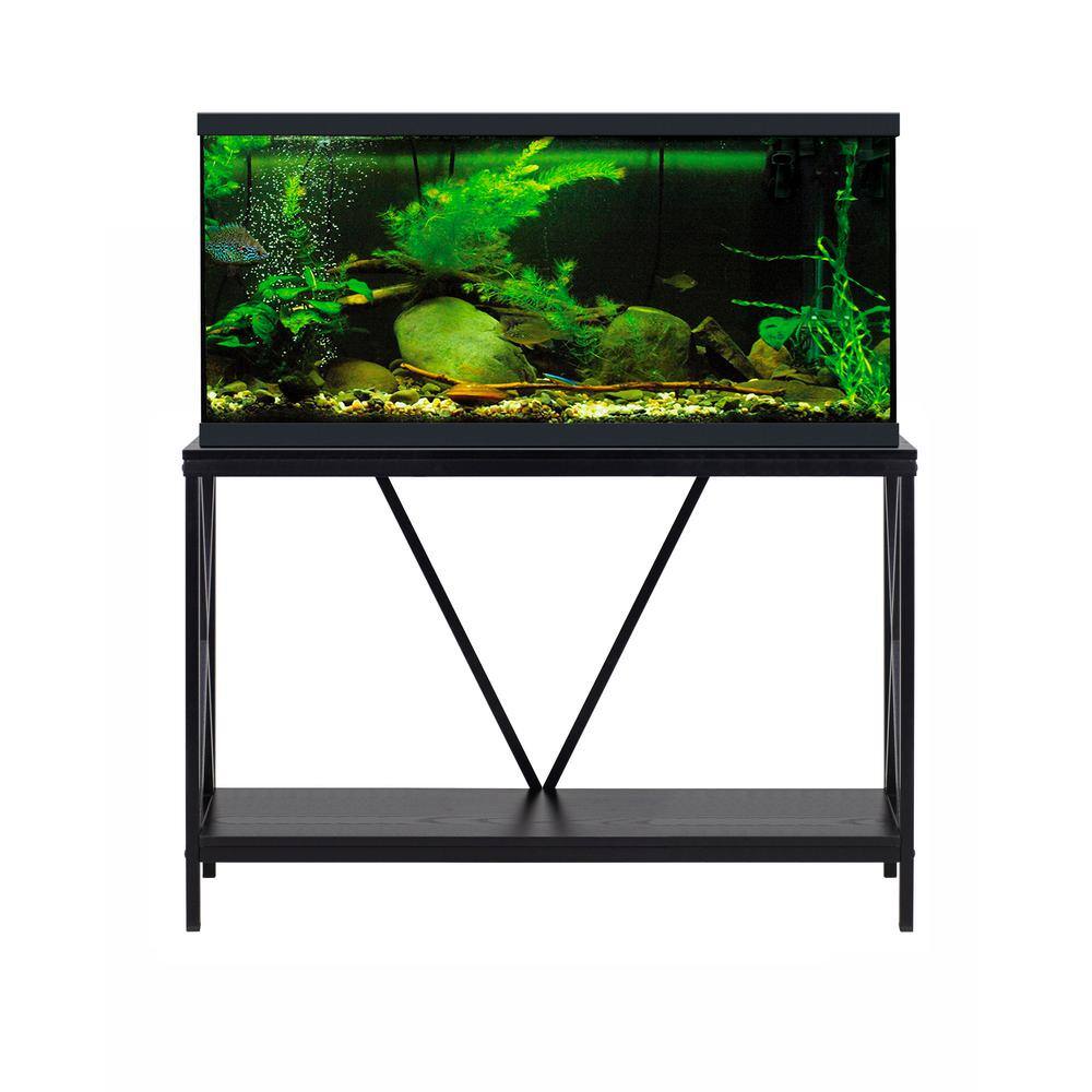 Black Metal and Wood X-Frame Aquarium Stand with Lower Shelf