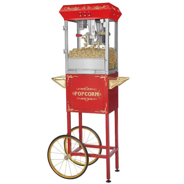 GREAT NORTHERN Foundation Series 850-Watt 8 oz. Red Hot Oil Popcorn Machine with Stand and Cart