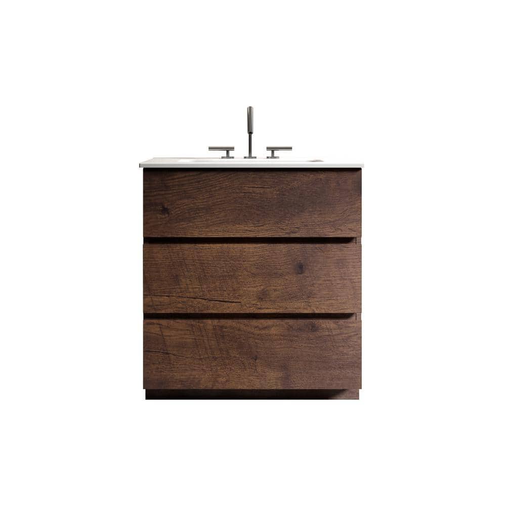 30 in. W x 18 in. D x 33 in. H Single Sink Freestanding Bath Vanity in Walnut with White Ceramic Top price history on PriceWatchPro