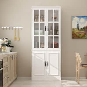 White Wooden MDF ( 31.5 in. W) Sideboard, Accent Storage Cabinet, Food Pantry with 4 Tempered Glass Doors and 5 Shelves
