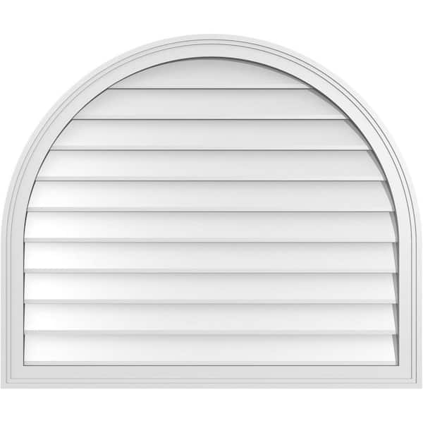 Ekena Millwork 38 in. x 32 in. Round Top Surface Mount PVC Gable Vent: Decorative with Brickmould Frame