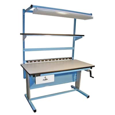 60 in. Light Blue/White Rectangular 1 -Drawer Standing Desk with Adjustable Height