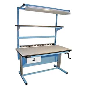 72 in. Light Blue/White Rectangular 1 -Drawer Standing Desk with Adjustable Height